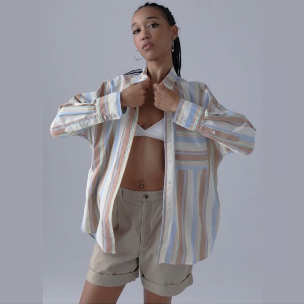 Urban Outfitters BDG Frankie Spliced Striped Button Down Shirt Small Long Sleeve